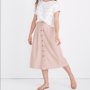 Madewell Striped Button-Front Midi Skirt